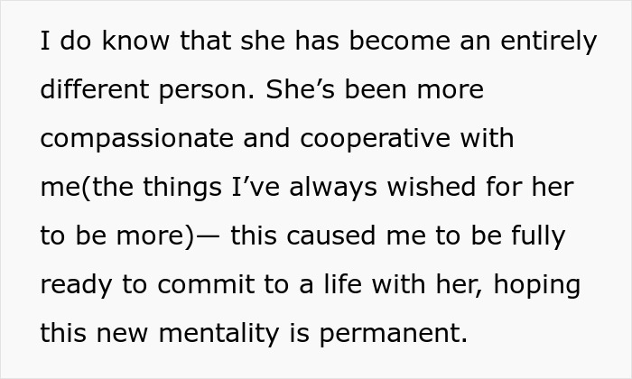 Text about relationship changes and commitment, related to proposal regrets.