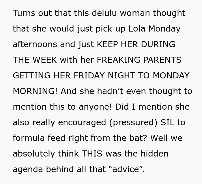 Text detailing a grandma demanding an heirloom crib, assuming she will raise her grandkid. Parents are shocked.