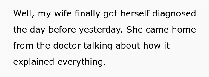 Text about a wife getting a diagnosis from the doctor, explaining everything in their marriage. Text about a wife getting a diagnosis from the doctor, explaining everything in their marriage.