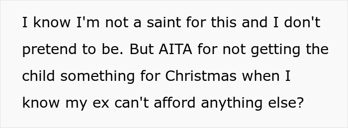 Text questioning not getting a Christmas gift for ex's affair child. Text questioning not getting a Christmas gift for ex's affair child.