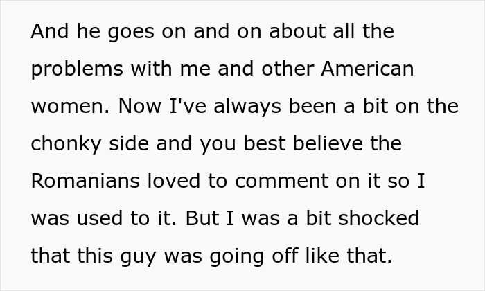 Text about woman experiencing fat-shaming and her response, highlighting themes of cultural comments and body image. Text about woman experiencing fat-shaming and her response, highlighting themes of cultural comments and body image.