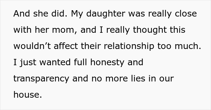 Text sharing a story about honesty and family dynamics following a wife’s affair and its impact. Text sharing a story about honesty and family dynamics following a wife’s affair and its impact.