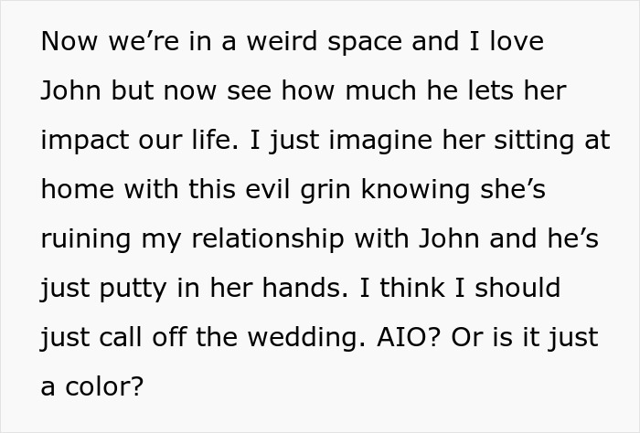 Text discussing a bride's concerns over a wedding decision, influenced by her fianc&eacute;'s mother.