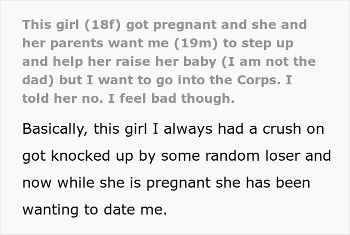 Text shows a teen explaining why he refuses to raise a baby that's not his, despite feeling guilty.