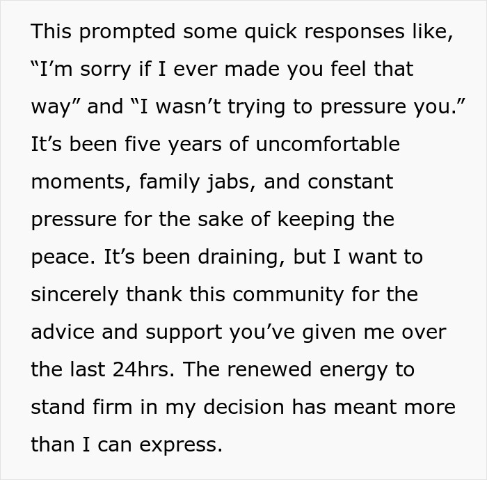 Text about family conflict, decision, and community support.