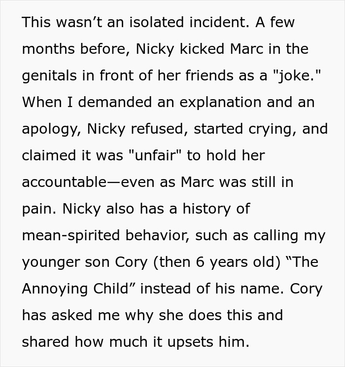 Text discussing family conflict over sister's behavior and wedding invitation refusal.