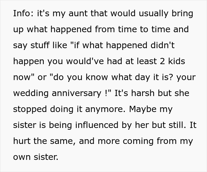 Text excerpt discussing a family member making harsh comments about past events affecting relationships. Text excerpt discussing a family member making harsh comments about past events affecting relationships.