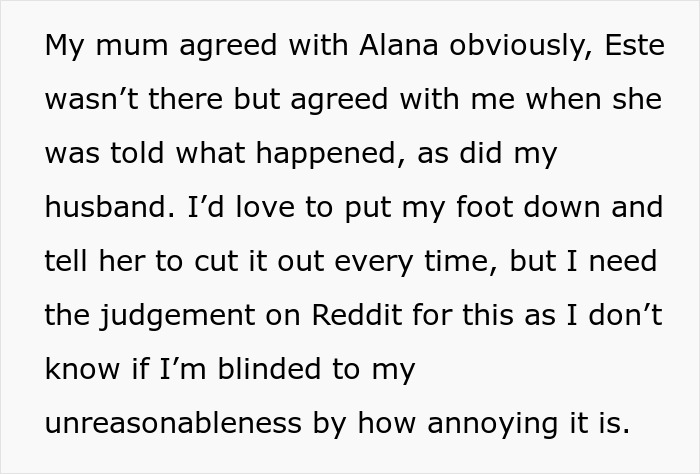 Text image discussing family reactions to annoying behavior, seeking Reddit judgment. Text image discussing family reactions to annoying behavior, seeking Reddit judgment.