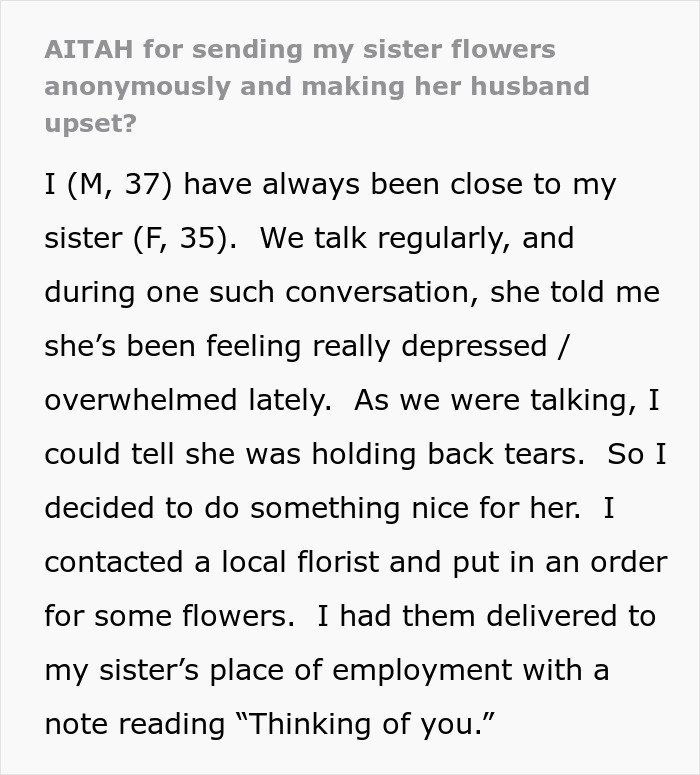 Brother Sends Flowers To Sister, Makes Her Husband Think She's Cheating, Leads Them To Divorce