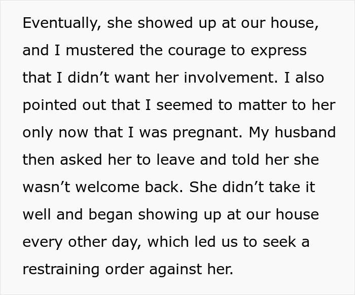 Text discussing a pregnant woman's struggle with a conservative mother.