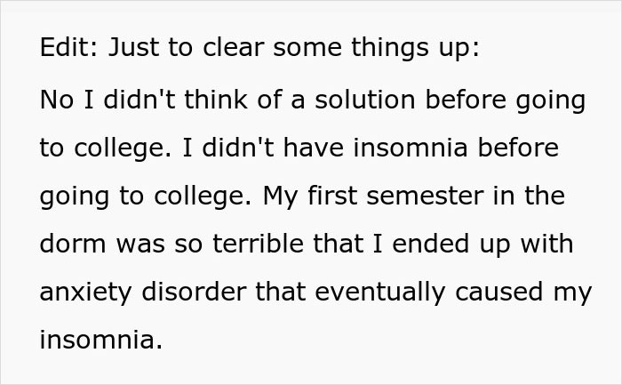 Text about woman developing insomnia in college due to loud roommates. Text about woman developing insomnia in college due to loud roommates.