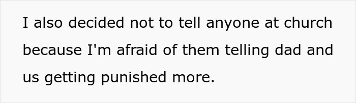 Text discusses fear of punishment related to church attendance and family sports activities. Text discusses fear of punishment related to church attendance and family sports activities.