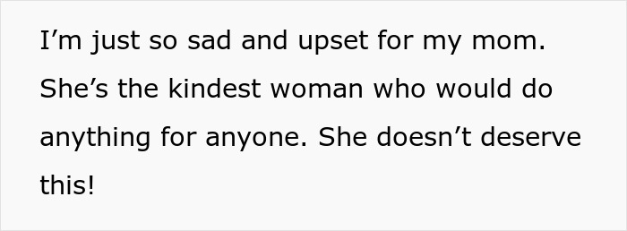 Text expressing sadness over a mom&rsquo;s treatment by MIL during Christmas.