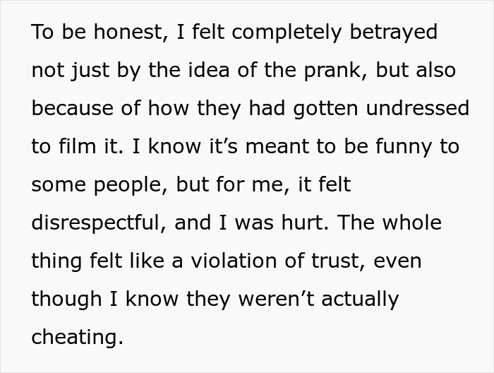 Text describing a prank's impact on trust and a relationship. Text describing a prank's impact on trust and a relationship.