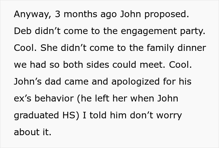 Text discussing wedding dress color request for mother's comfort.