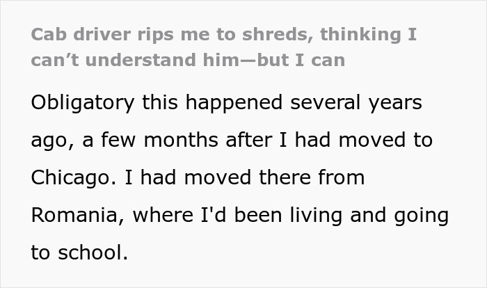 Text about a woman experiencing a fat-shaming incident with a cab driver in Chicago. Text about a woman experiencing a fat-shaming incident with a cab driver in Chicago.