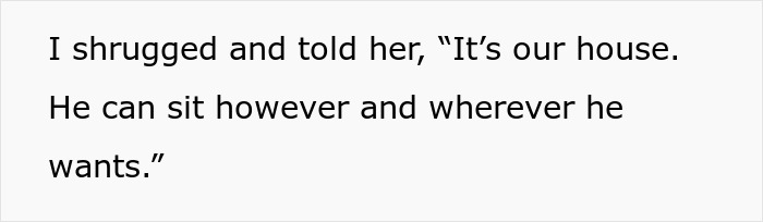 Text message defending sitting preference in-house, addressing controlling MIL about son-in-law's stair-sitting habit.