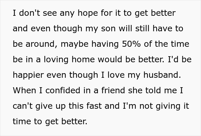 Text discussing mom's concerns over stepdaughter's hostile behavior and thoughts on ending marriage. Text discussing mom's concerns over stepdaughter's hostile behavior and thoughts on ending marriage.