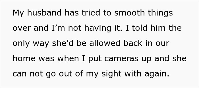 Text about a woman not allowing her MIL to see the baby without supervision, referencing a heated family issue. Text about a woman not allowing her MIL to see the baby without supervision, referencing a heated family issue.