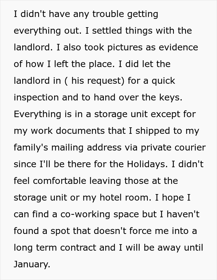 Text detailing man choosing his sister, dealing with landlord, and storage; struggles with boundaries in family relationships. Text detailing man choosing his sister, dealing with landlord, and storage; struggles with boundaries in family relationships.