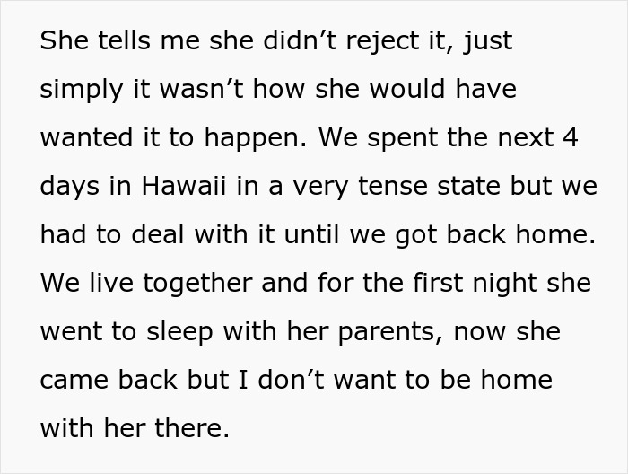 Text image discussing regret and tension after a proposal was rejected for not being done "the right way.