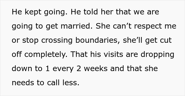 Text discussing boundaries and comfort regarding the fianc&eacute;'s mom and wedding arrangements.