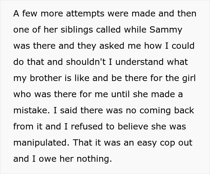 Text about relationship issues involving a brother and ex-friend at the hospital.