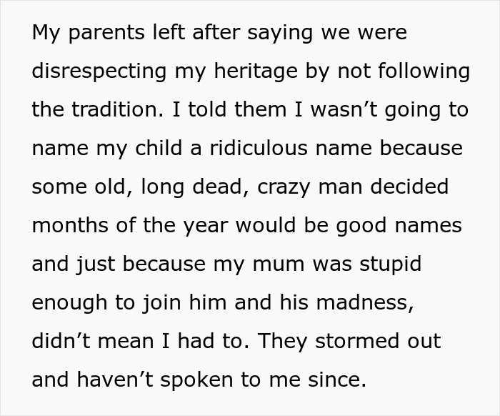 Text discussing breaking family tradition by choosing a unique baby name. Text discussing breaking family tradition by choosing a unique baby name.