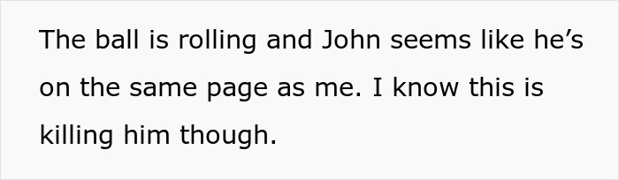 Text discussing a fianc&eacute;'s feelings about a situation related to a wedding dress and family comfort.