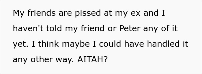 Text conversation about ex's request causing tension with friends over housewarming party plans. Text conversation about ex's request causing tension with friends over housewarming party plans.