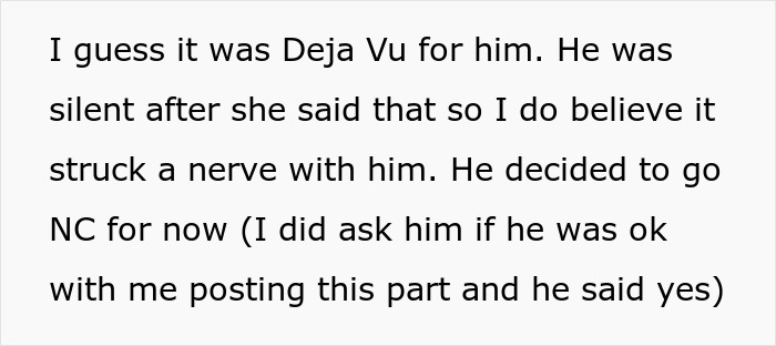 Text narrative about fianc&eacute;'s reaction to a wedding dress request for family comfort.