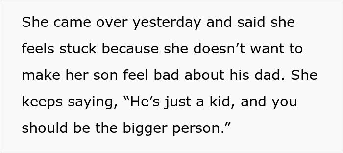 Text on image discussing relationship issues and difficulties with handling a child's feelings about their father.