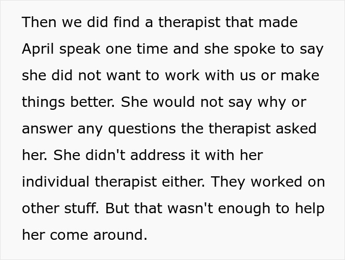 Therapy session discussing stepdaughter's hostility towards baby and marriage issues. Therapy session discussing stepdaughter's hostility towards baby and marriage issues.