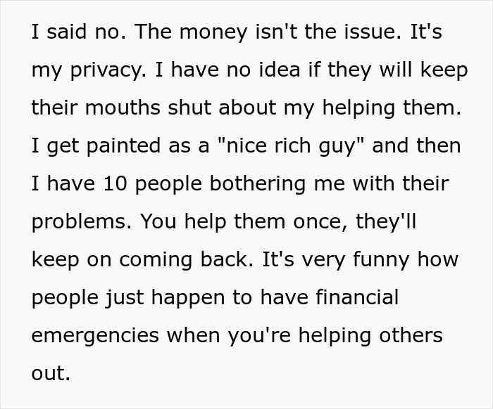 Text image about concerns helping brother with finances and debt.