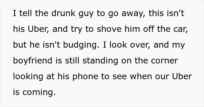 Text about a woman's change in opinion regarding her boyfriend, referencing his inaction during an incident with a drunk man. Text about a woman's change in opinion regarding her boyfriend, referencing his inaction during an incident with a drunk man.