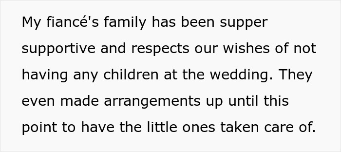 Text about family respecting couple's wish for a child-free wedding.