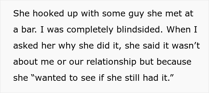 Text about a cheating girlfriend's reasons for her actions and betrayal in a relationship.