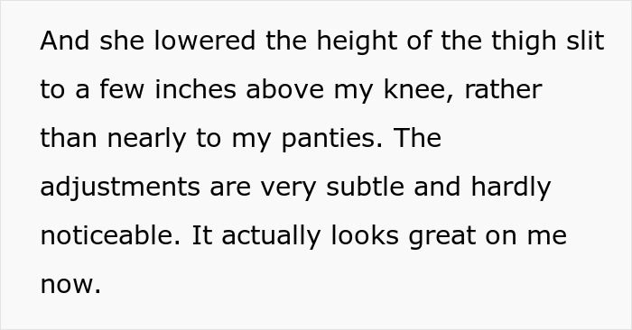 Woman describes altering skimpy bridesmaid dress for better fit, resulting in being banned from wedding by bride.