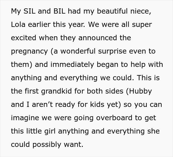 Text describing a family's excitement about their first grandchild; discussing heirloom crib expectations.