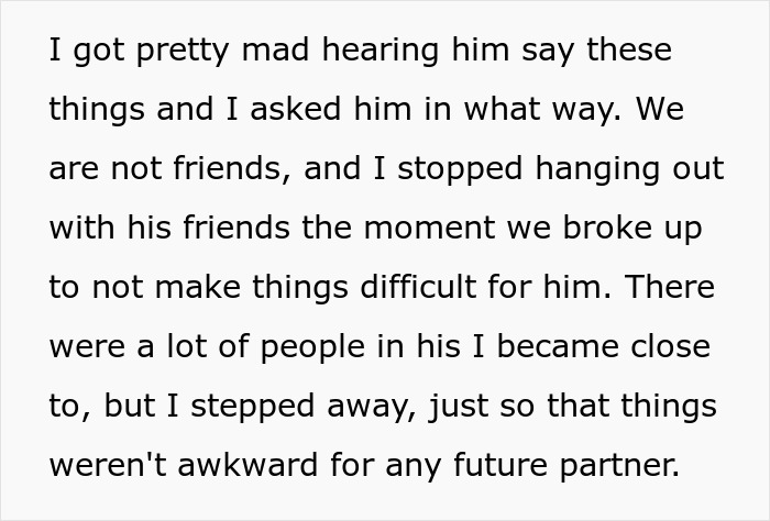 Image showing text about a lady upset over her ex's request to skip a friend's party to avoid awkwardness. Image showing text about a lady upset over her ex's request to skip a friend's party to avoid awkwardness.