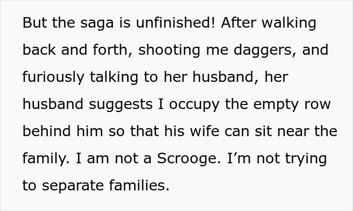 Text discussing a saga where a tall woman&rsquo;s seat was almost taken by a woman wanting to sit with her family and dog.