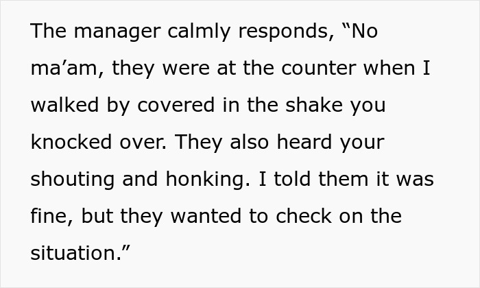 Text excerpt about a manager explaining a police encounter and a woman's disruptive behavior.