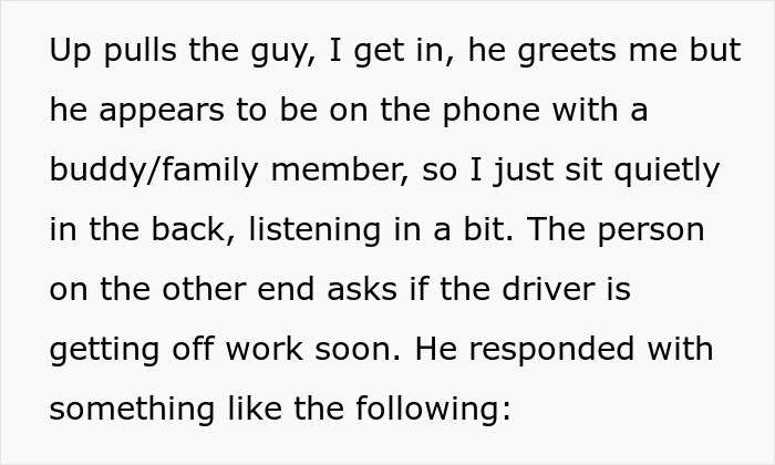 Text about a woman overhearing a driver on the phone, planning revenge after being fat-shamed. Text about a woman overhearing a driver on the phone, planning revenge after being fat-shamed.