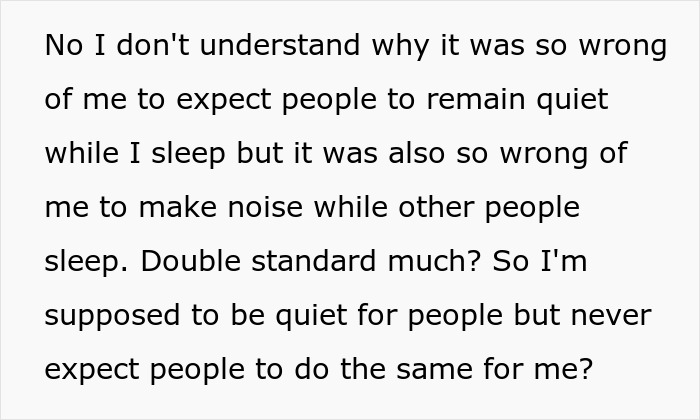 Text discussing insomnia and the double standards of roommates' noise expectations. Text discussing insomnia and the double standards of roommates' noise expectations.