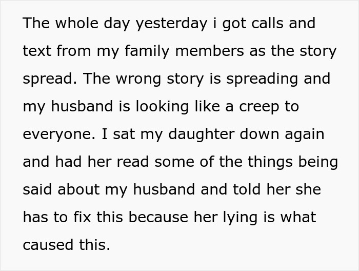 Text message discussing teen lying about stepdad being a creep, causing family distress. Text message discussing teen lying about stepdad being a creep, causing family distress.