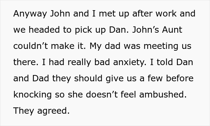 Text discusses meeting plans with John and Dan, highlighting anxiety and accommodations for a comfortable arrival.