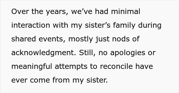 Text about family relationships and avoiding sister's wedding invitation.