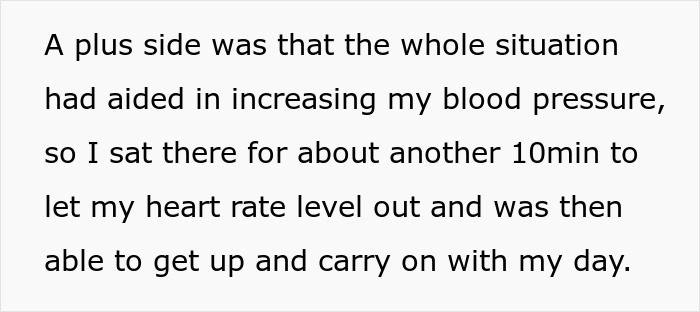 Text describing an increase in blood pressure due to a tense situation at a shopping mall.