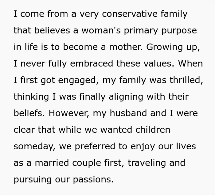 Text discussing traditional maternal expectations faced by a woman.