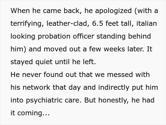 Text about a man's experience with a probation officer after Wi-Fi issues with neighbors.